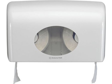 Aquarius (Kimberly-Clark) Dispenser för toalettpapper, manuell, dubbla fördelningsluckor, plast, vit - Lyreco - Städ och hygien - Toalettpapper och 