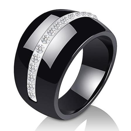 Lyx Romantisk Klar Svart och Vit Keramisk Ring Smycken För Kvinnor Tillbehör Mode Smycken Ring Med Bling Kristall Black