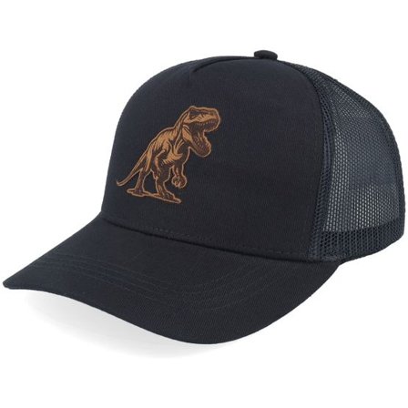 Kiddo Cap - Svart trucker Keps - Kids T-rex Dino Brown Patch Black Trucker @ Hatstore