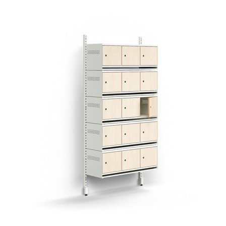 Schuhschrank ENTRY, Grundmodul, wandhängend, 15 Holztüren, 1800 x 900 x 300 mm, weiß/Birke