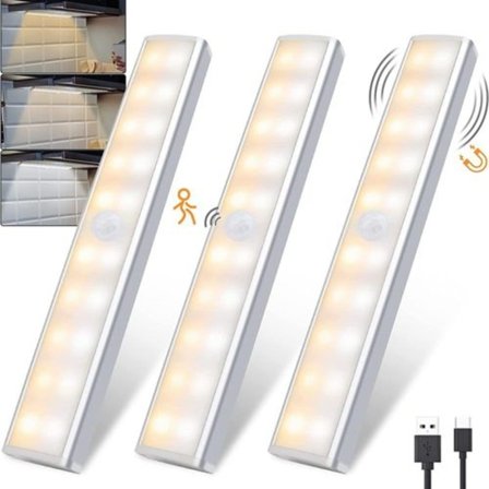 Kaapin valo liiketunnistimella 10 LED USB ladattava magneettinen