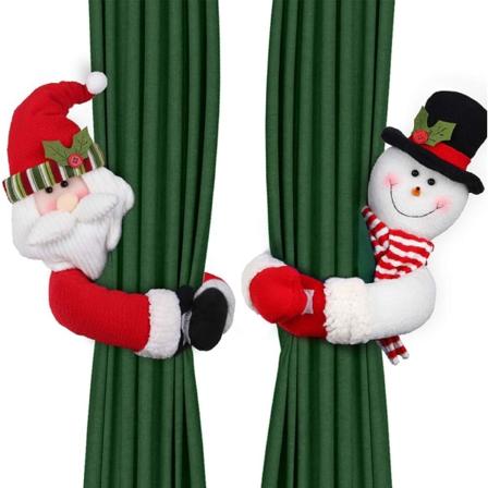 Julgardinspänne Tieback Set om 2, Santa Snowman Gardin