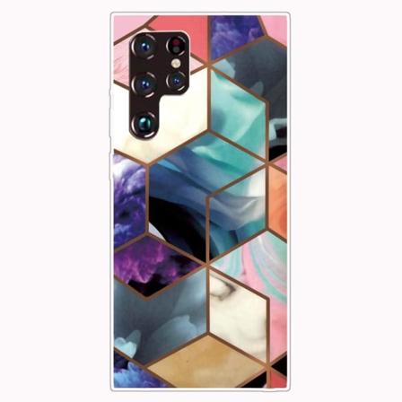 Marble Samsung Galaxy S22 Ultra Etui - Farverig Terning Tile Multicolor