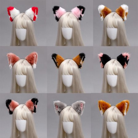/#/Furry Animal Cat Ears Headband Cat Headpiece Halloween Cospl/#/