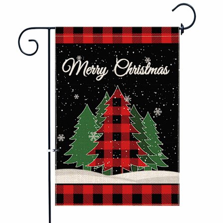 Juletræ Have Flag 12X18" Dobbeltsidet Rød Ternet