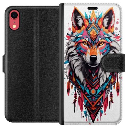 Kompatibelt Lommeboketui til Apple iPhone XR Tribal Wolf Spirit med Geometriske Mønstre og Fjær