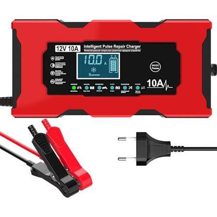 10A 12V LiFePO4 Batterilader, Smart Batterilader med Automatisk Reparasjonsfunksjon og LCD-Skjerm, Bilbatterilader
