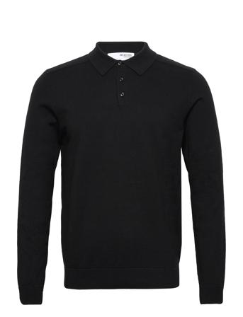 Slhberg Ls Knit Polo B Knitwear Long Sleeve Knitted Polos Svart Selected Homme*Betinget Tilbud