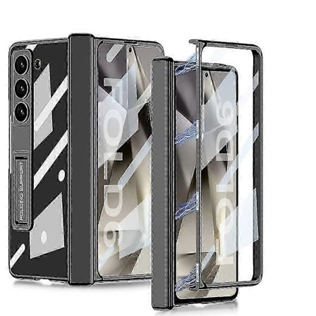 För Samsung Galaxy Z Fold 6 med osynligt stöd, inbyggt skärmskydd Slim PC Stöttåligt skal med magnetiskt gångjärnsskydd