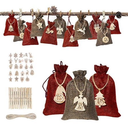 Jute lerretspose for DIY julekalender, adventskalenderpose, julepose, julekalenderpose med tremerke for telling