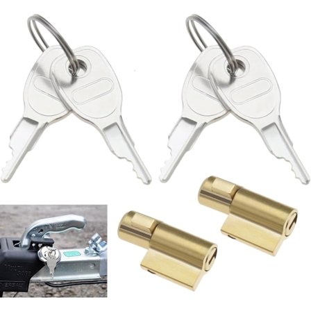 2-delt trailerlås, anhængertræklås, tyverisikringslåscylinder til trailerhoved, tyverisikringsnøgle til trailer