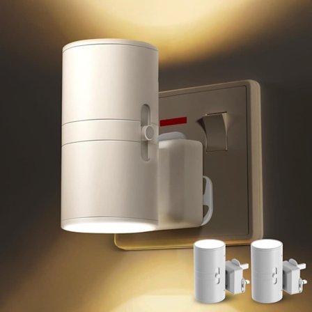 LED nattlys med bryter, nattlys med skumringssensor, justerbar 3-farget lampe, lampe for alle steder i hjemmet 2-pakning/Ingen fjernkontroll Hvit