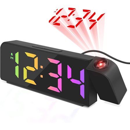 (Sort) LED Projektor Vækkeur, Digitalt Ur, Vækkeur med