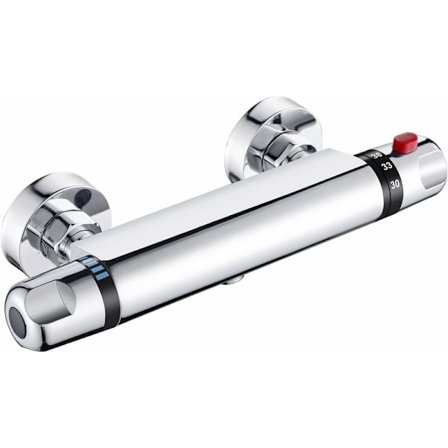 Termostatisk brusebadsblander, vægmonteret termostatisk brusebadsarmatur med sikkerhedsknap ved 38°C Anti-skoldning brusebadsblander centerafstand 