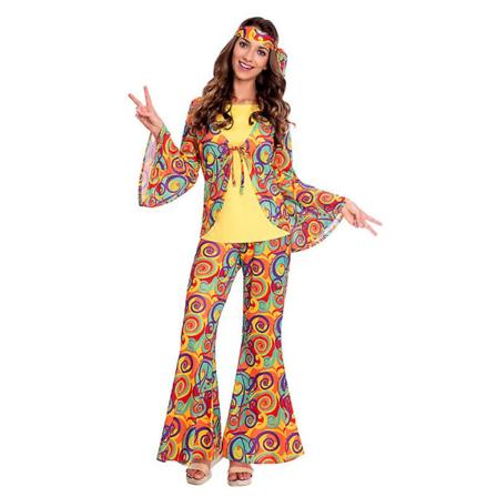 Flerfarget par 60-tallet 70-tallet Hippy Disco-kostyme Retro Rockabilly skinnende skjorte Cosplay Carnival Halloween Fancy Festkjole B1 XL