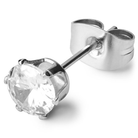 Orecchino rotondo con zirconi color argento da 6 mm per uomini - Orecchini a bottone