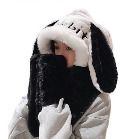 Flickhatt med kaninöron, tredelad halsduk-vantar i ett - Vinteraccessoar