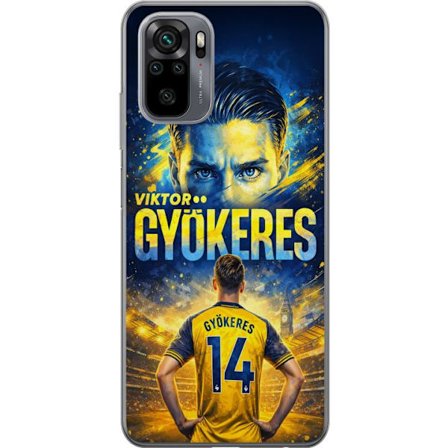 Kompatibelt Mobildeksel til Xiaomi Xiaomi Redmi Note 10 Viktor Gyökeres fotballplakat i gult og blått med dramatisk stadionbakgrunn, sportillustrasj