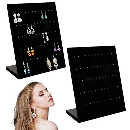 Setti 2 samettia korvakorunpidikkeen järjestäjää korvakorujen säilytysteline korvakoruille korujen esittelyyn