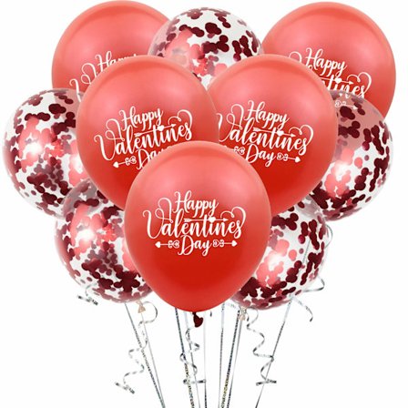 Alla hjärtans dag-dekoration, 10 röda ballonger, 5 latex- och 5 konfettiballonger för alla hjärtans dag, årsdag, bröllopsfest