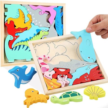 Pussel för barn 2-4 år, träpussel för småbarn, sorterings- och staplingsspel, pedagogiska pussel, present till pojkar och flickor, 2-pack