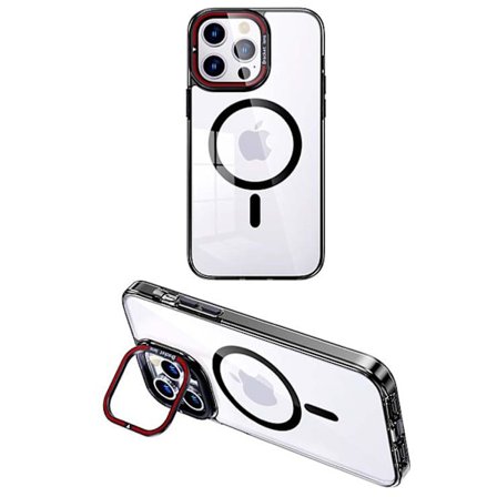 Genomskinligt Magsafe-fodral kompatibelt med iPhone 15 Pro Max, mjukt TPU-fodral med stötdämpande skydd och inbyggt kamerastativ