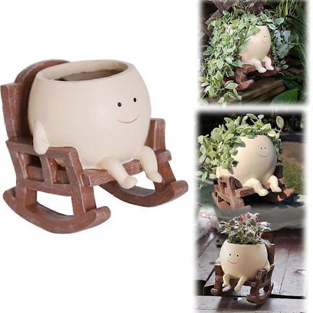 Smiley Ansigts Plantepotte Sød Resin Blomst Siddende Gyngestole Sukkulentepotter, 100% Ny