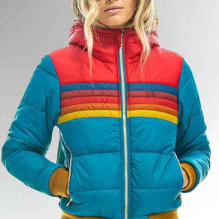 Casual hættejakke til kvinder med print, kort bomuldsjakke med lynlås, vinterforet bomuldsfrakke med hætte til damer - Blå - XL