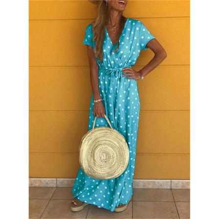 Klänning Dam Summer Spot Style Sexig V-neck Wave Point Bohemian C