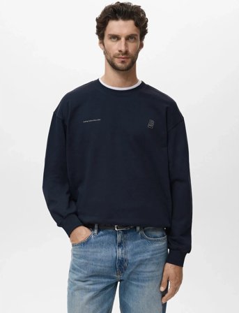 Mango 100% Cotton Sweatshirt Text - Blue - S