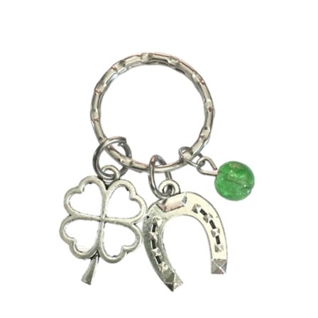 Nyckelring Fyrklöver Hästsko Grön Tur Good Luck Charm