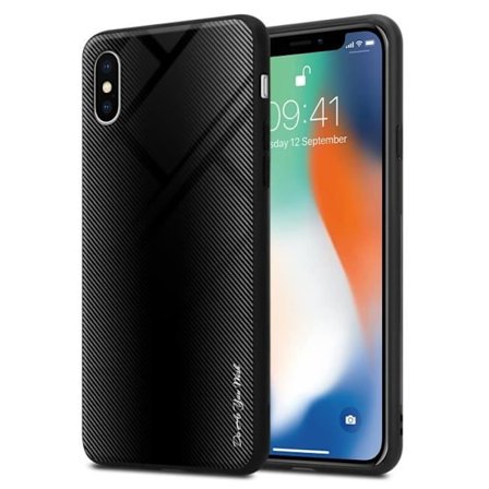 Fodral till Apple iPhone X / XS Skal i SVART OPAL Fodral Skydd i härdat glas och TPU silikon