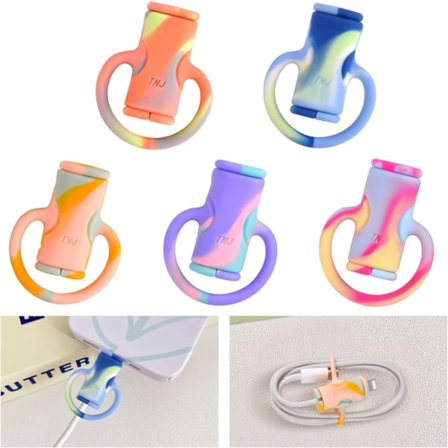 (Camouflage - 5 stk.) 5 stk. 2 i 1 datakabelbeskytter, kabelbeskytter til IPhone, USB-opladerkabelbeskytter, bedårende kabelbeskyttelsesværktøj.