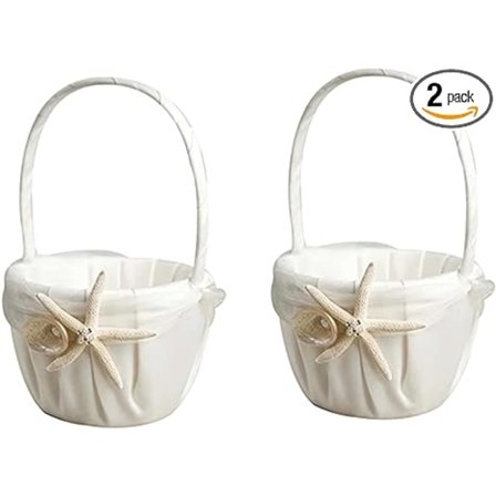 2 stk brudepikekurver, søte håndtak brudepikekurv hvit blomsterkurv for bryllupsdekorasjon (stoff)