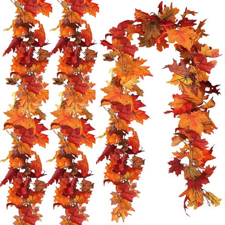 2-pak Efterårsblad Guirlande, Kunstig Efterårs Efeu Efterårskrans Efterårs Ahornblad Thanksgiving Dekoration til Hjem Bryllup Pejs Jul