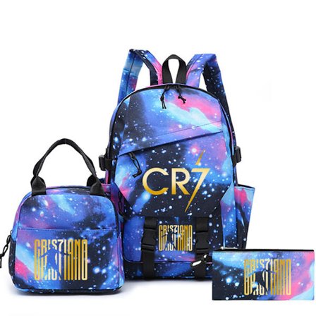 Skolerygsæk til studerende, stor kapacitet CR7 med madkasse og penalhus (3-delt sæt M012)