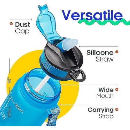 Giotto 95 cl Läcksäker BPA-fri Vattenflaska med Tidsmarkering & Sugrör