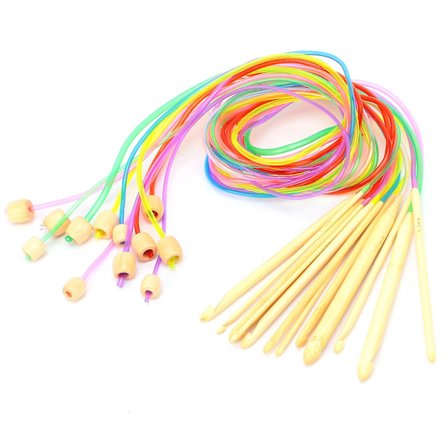 Tunisian Crochet Hook - Hiilikuituinen Bambu Crochet-neula Ympyräneulos Helmen kanssa Matolle, Matolle, Peitolle