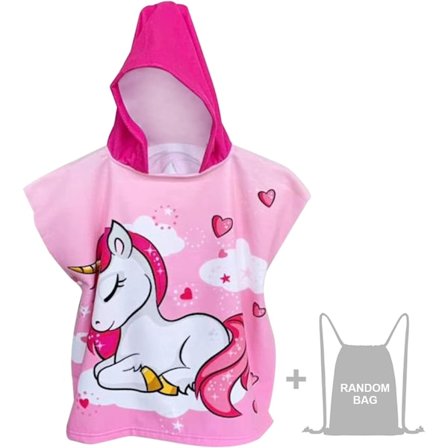Barn Handduk med Huva, Strandhandduk, Poncho Surf Badhandduk för Barn från 2 till 8 år (Enhörning)