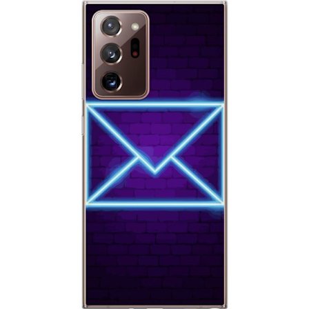 Kompatibel Mobilcover til Samsung Samsung Galaxy Note20 Ultra Neon illustration af kuvert i blåt lys mod lilla teglvæg, moderne symbol for beskeder