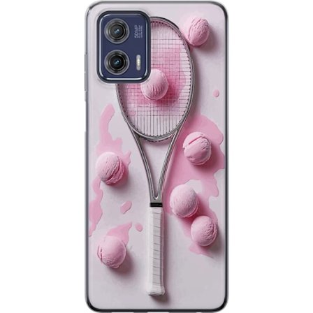 Kompatibel Mobilcover til Motorola Motorola Moto G73 Rosa glaskugler og tennisketsjer i et kreativt stillbillede med legende popfølelse og moderne de