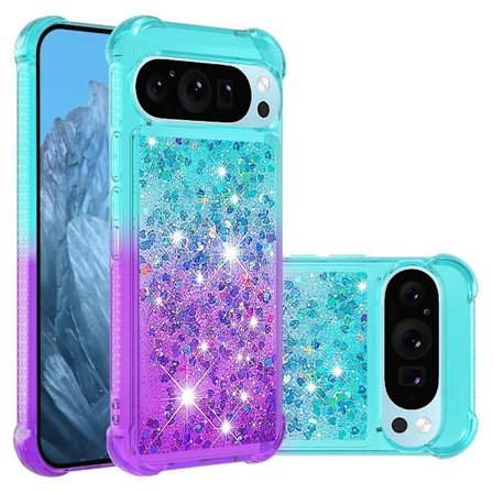 SKALO Google Pixel 10 Pro Kvicksand Glitter Skal - Turkos-Lila