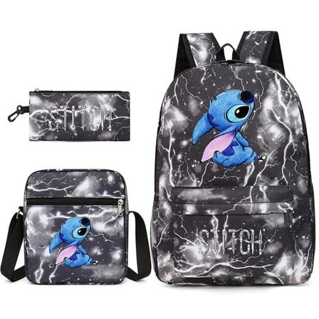 3 stk/sæt Stitch Børne Rygsæk Tegneserie Stitch Print Børnehave Penalhus Dreng Pige Skuldertaske Børn Skoletaske Gave C