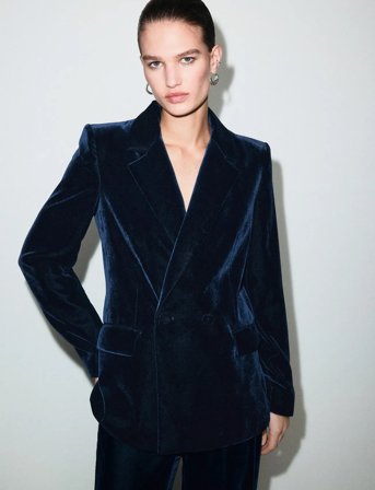Mango Double-Breasted Velvet Jacket - Navy - S