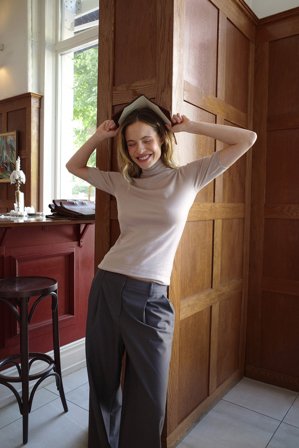 Premium Selection Knitted Merino Wool Short Sleeve Top - Premium kvalitet - Beige - M