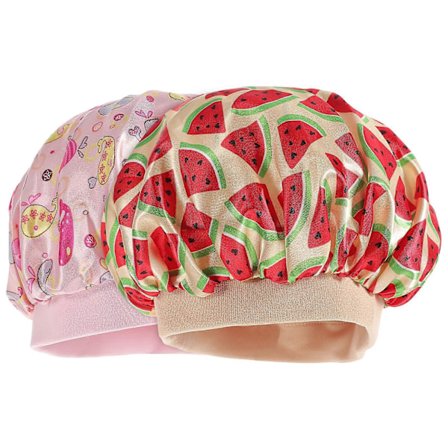 2 stk. Nattlue for barn med trykk, sateng hodeplagg for soving, dusjhette for hjemmereise