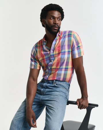 GANT Herren Regular Fit Indian Madras Kurzarmhemd (L) Orange