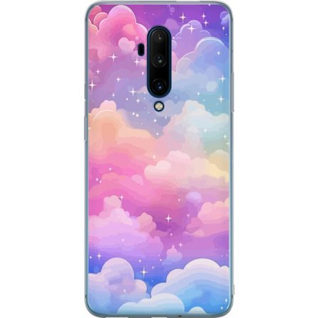 Kompatibelt Mobildeksel til OnePlus 7T Pro Søt enhjørning med regnbuefarget hår mot en stjernebelagt pastellbakgrunn i kawaii-stil