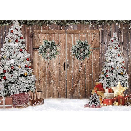 7x5ft Polyester-kangas Talvi Joulu Rustiikki Aitta Puu Ovi Valokuvaus Tausta Joulukuusi Lumi Lahjat Sisustus Tausta Banneri