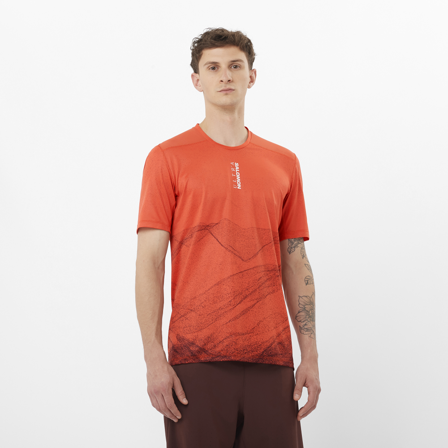 Salomon - T-Shirts Vêtements Salomon Ultra Tee Aop M - Burnt Sienna / Decadent Chocolate